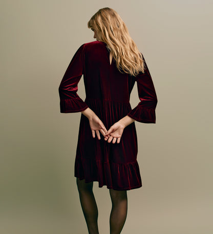 Camie Burgundy Velvet Short Tiered Dress