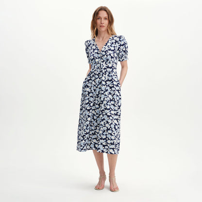 Samantha Blue Flowers Button Through Midi Dress