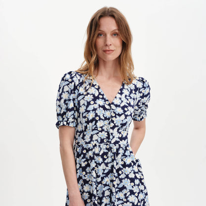 Samantha Blue Flowers Button Through Midi Dress