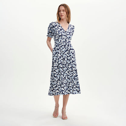 Samantha Blue Flowers Button Through Midi Dress