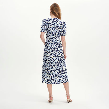 Samantha Blue Flowers Button Through Midi Dress