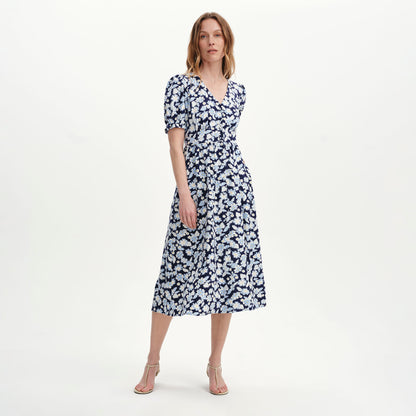 Samantha Blue Flowers Button Through Midi Dress