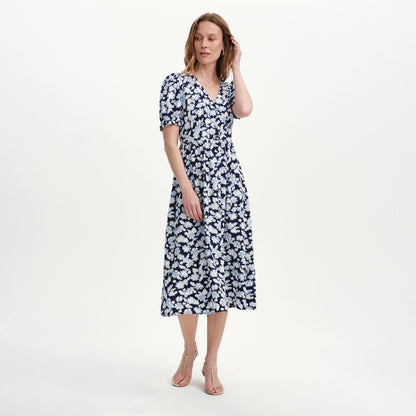Samantha Blue Flowers Button Through Midi Dress
