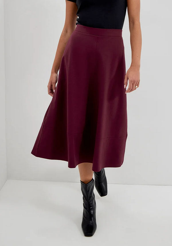Mikia Burgundy Ponte Jersey A-Line Skirt