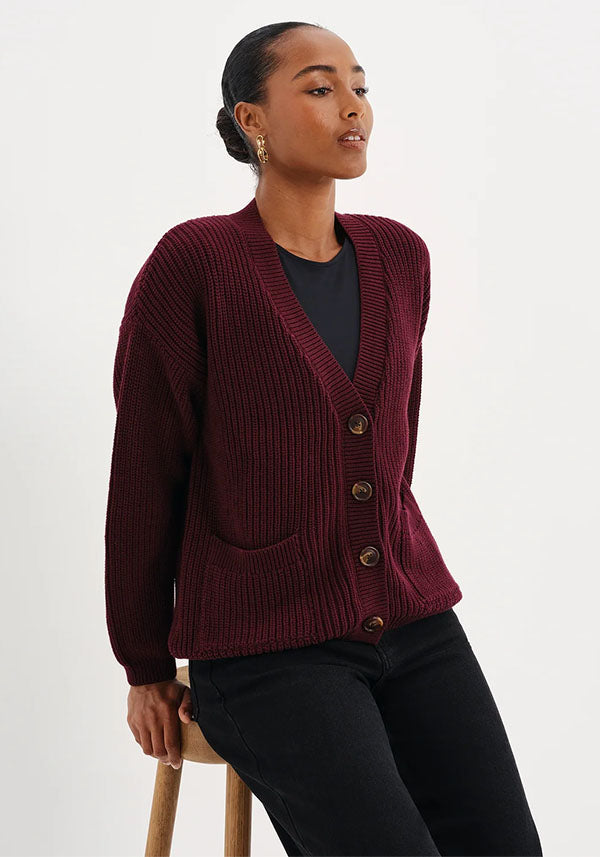 Estella Burgundy Organic Cotton Cardigan
