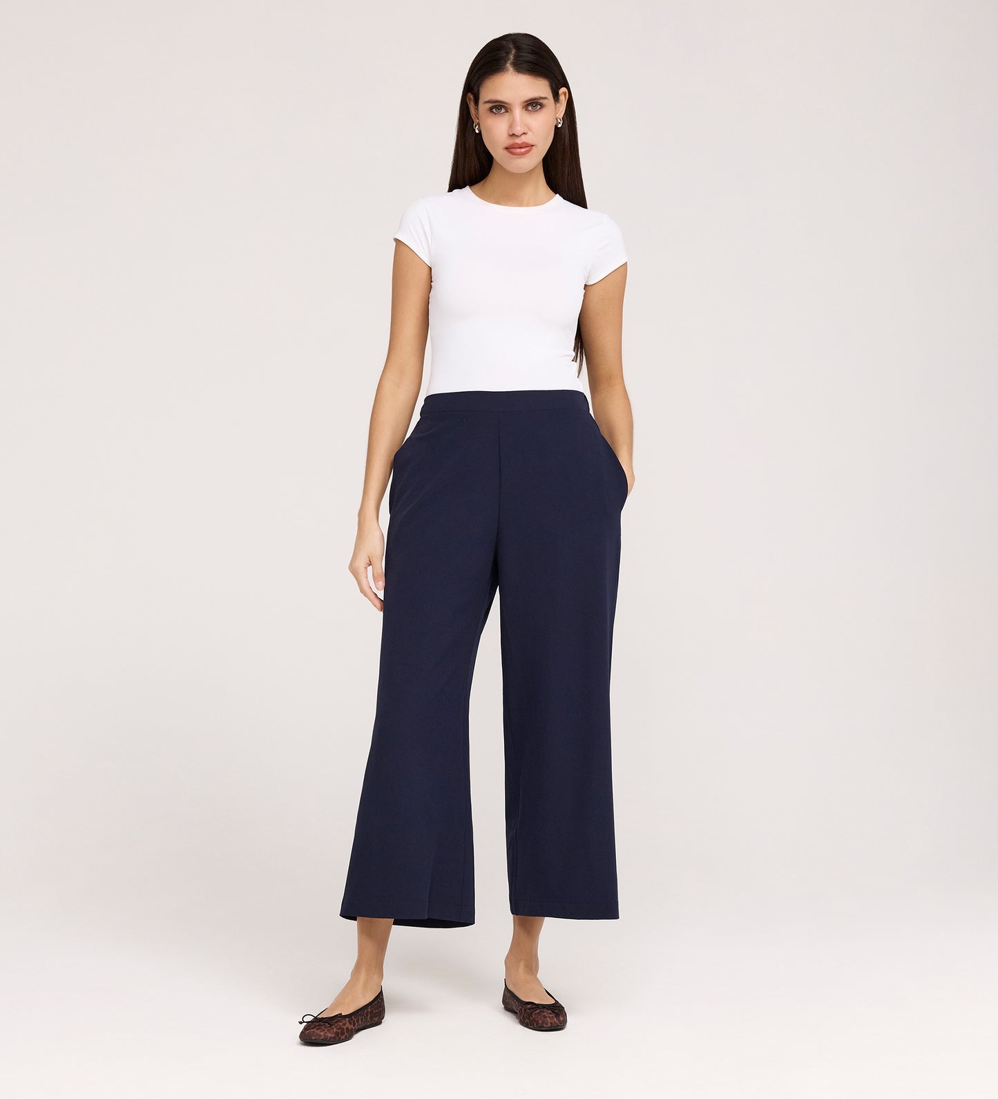 Simone Navy Crepe Wide Leg Trousers