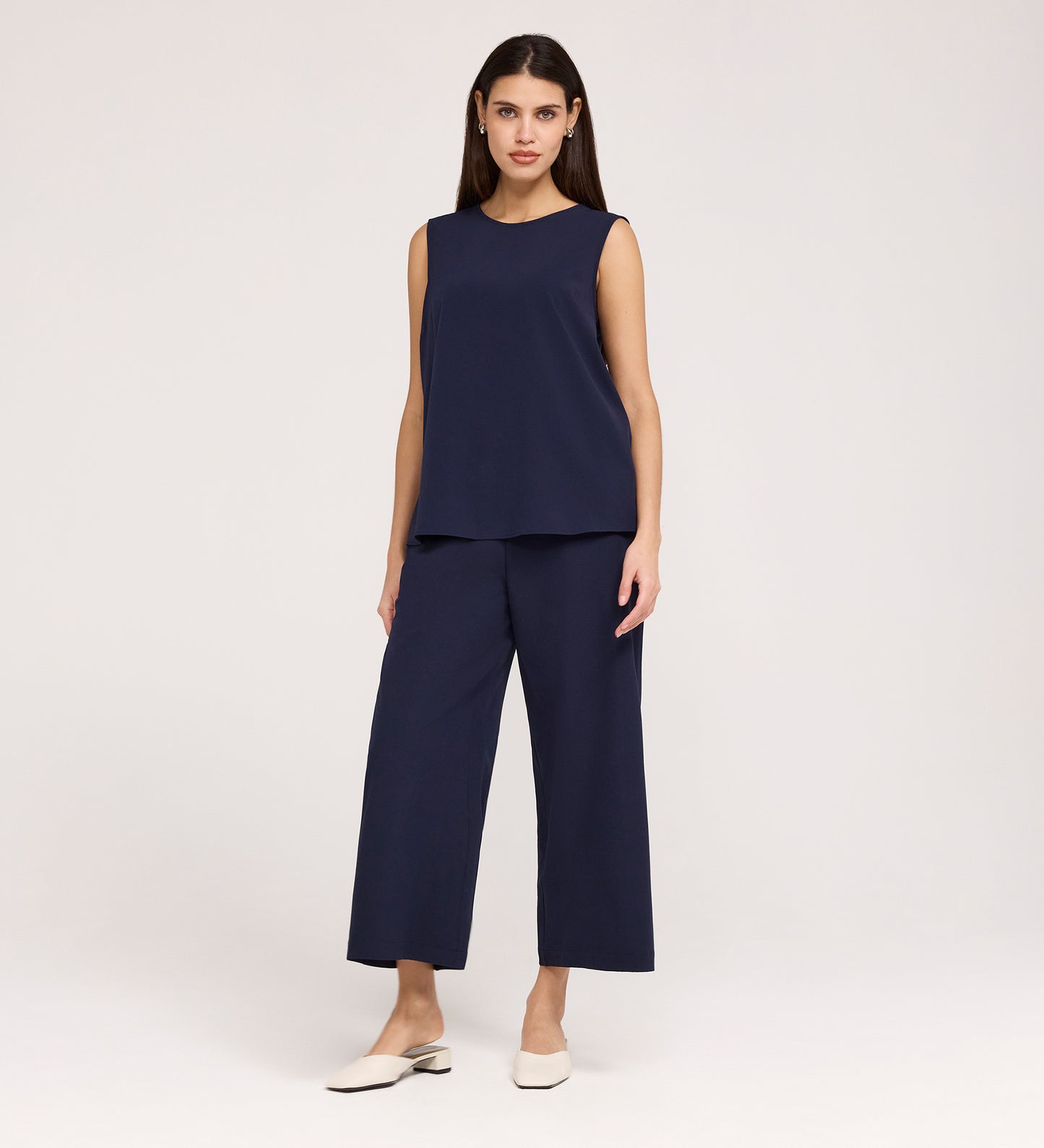 Simone Navy Crepe Wide Leg Trousers