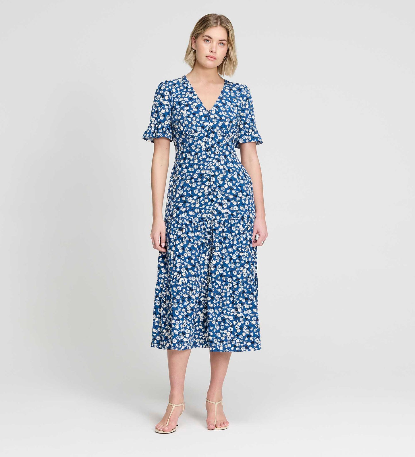 Sinead Navy Ditsy Tiered Midi Dress
