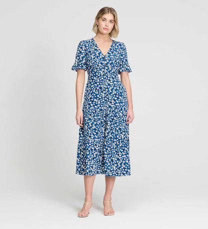 Sinead Navy Ditsy Tiered Midi Dress