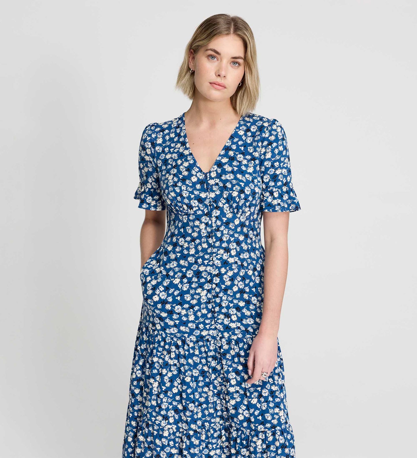 Sinead Navy Ditsy Tiered Midi Dress