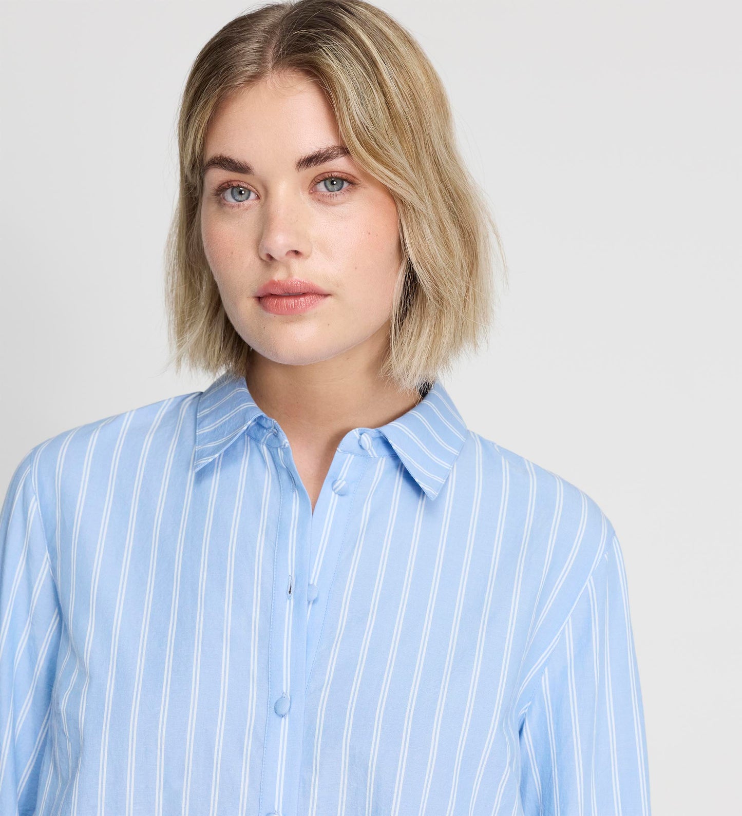 Sydnee Blue Stripe Cotton Broderie Blouson Sleeve Shirt
