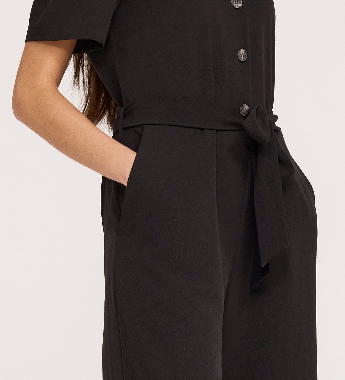 Uma Black Crepe Short Sleeve Jumpsuit