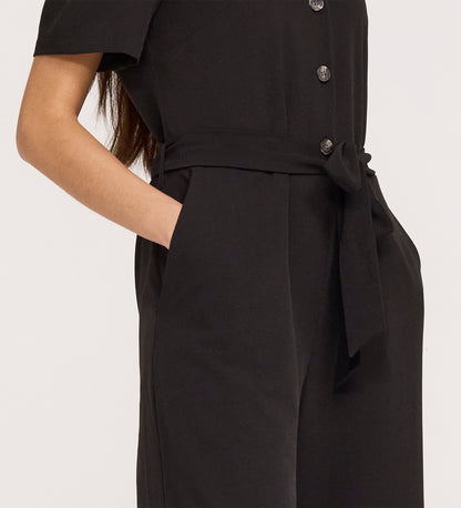 Uma Black Crepe Short Sleeve Jumpsuit