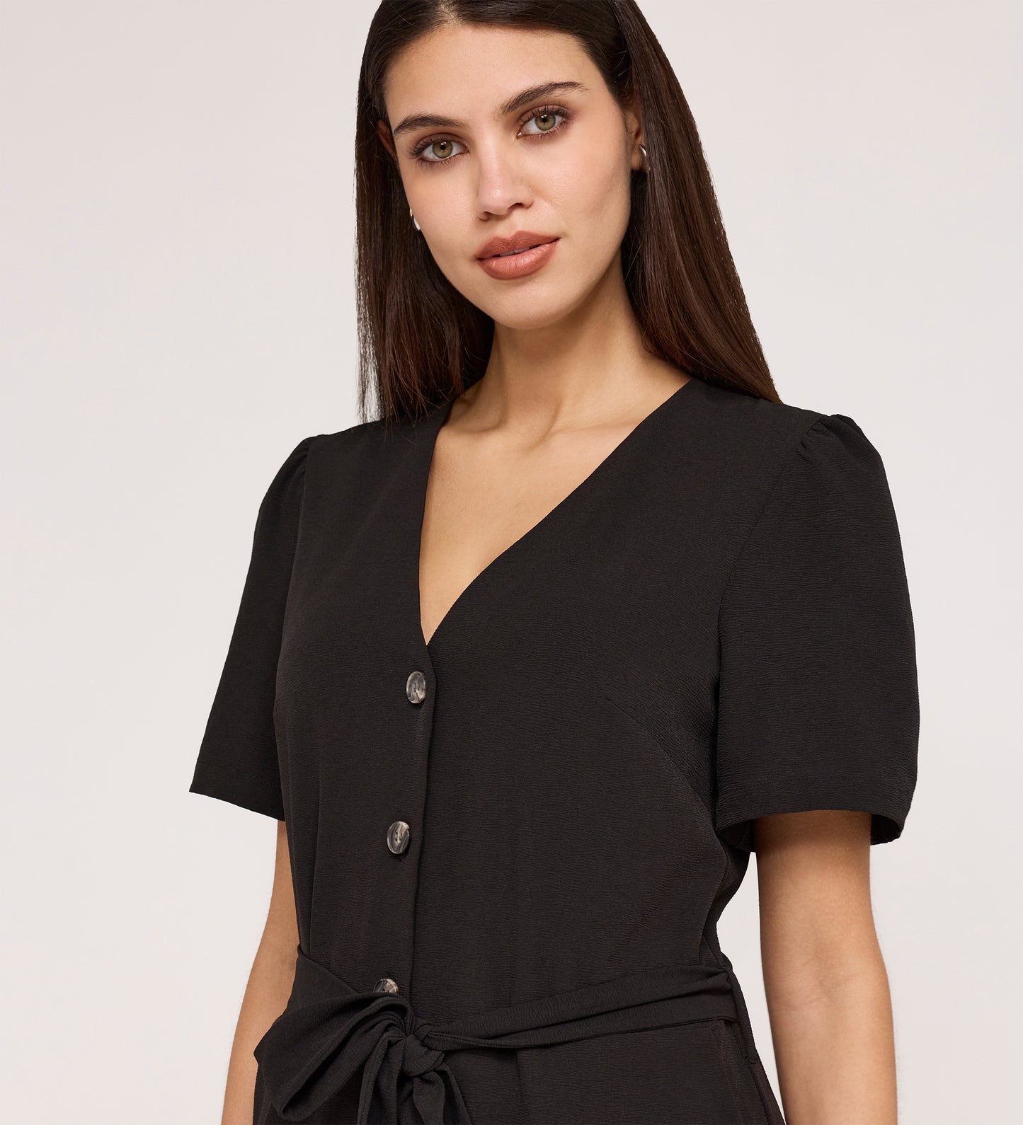 Uma Black Crepe Short Sleeve Jumpsuit