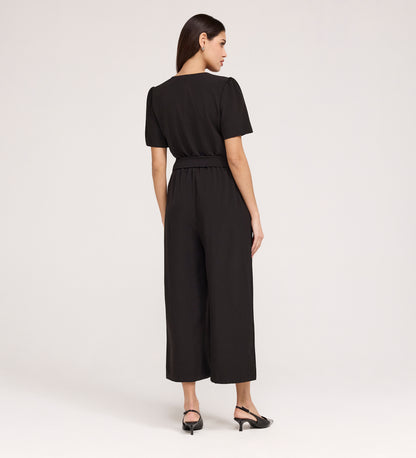 Uma Black Crepe Short Sleeve Jumpsuit