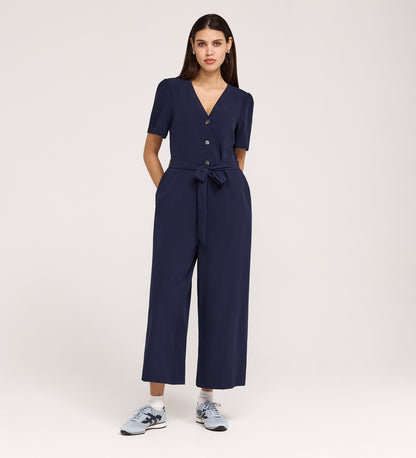 Uma Navy Crepe Short Sleeve Jumpsuit