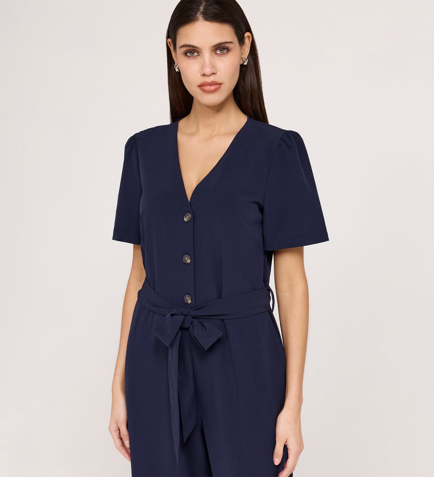 Uma Navy Crepe Short Sleeve Jumpsuit