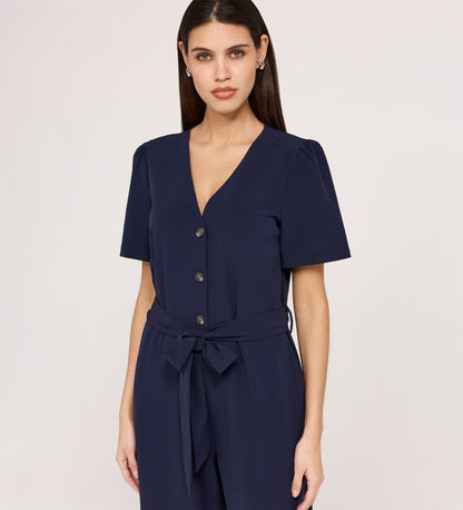 Uma Navy Crepe Short Sleeve Jumpsuit