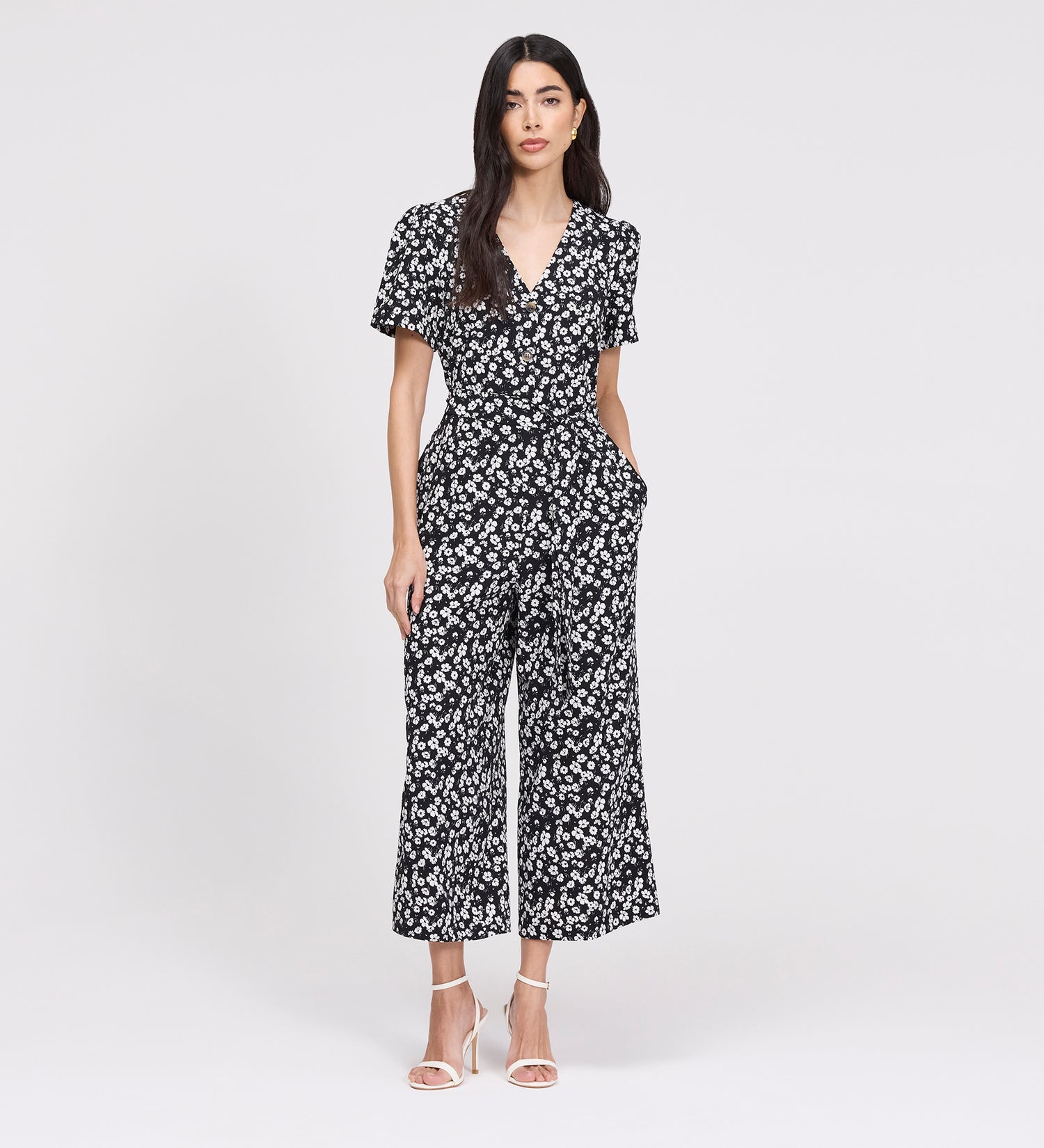 Uma Black Floral Belted Wide Leg Jumpsuit