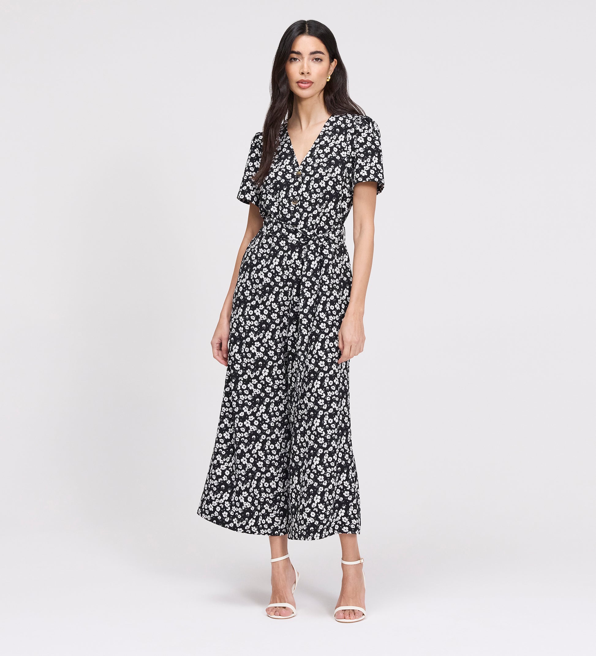 Uma Black Floral Belted Wide Leg Jumpsuit
