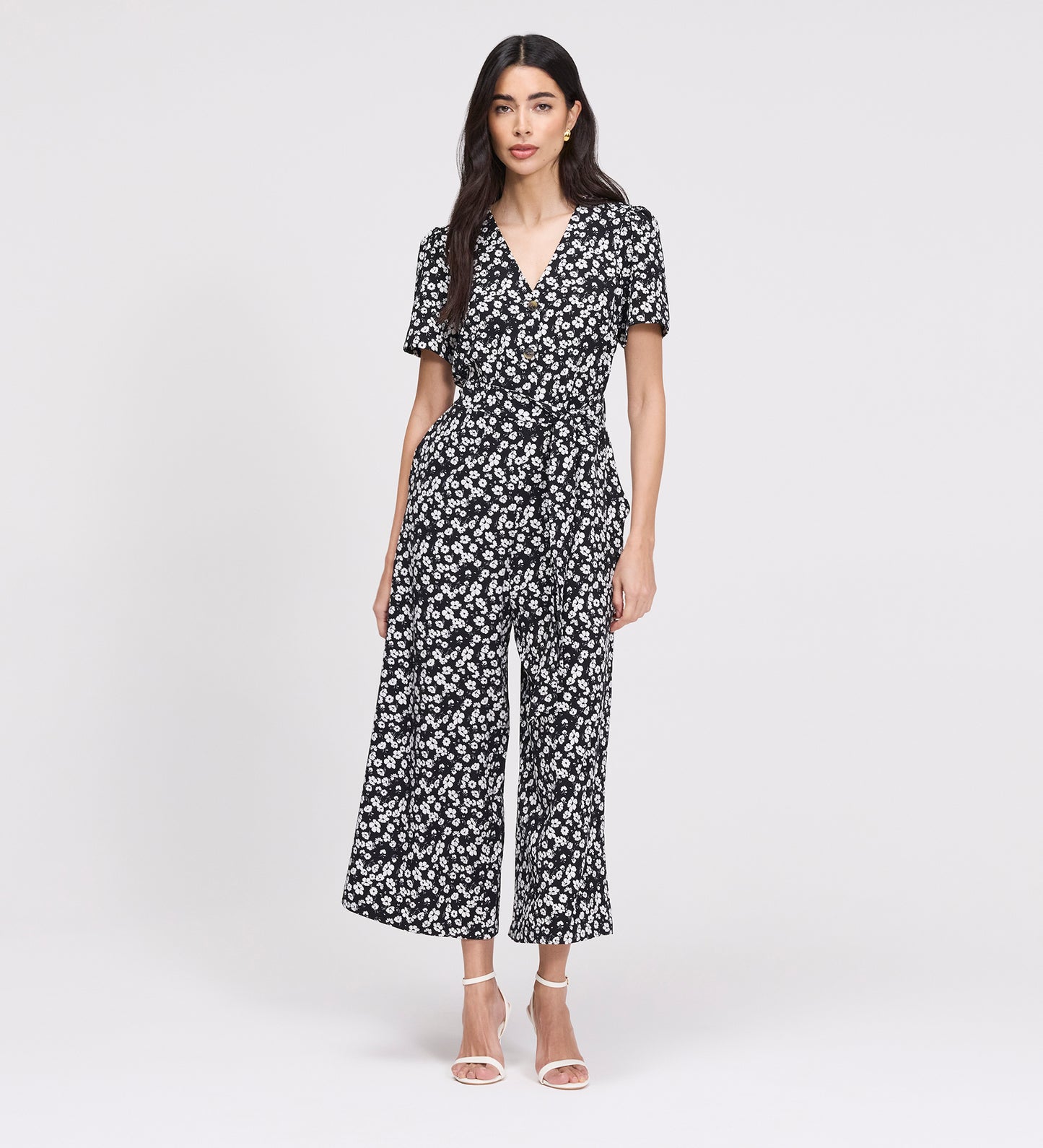 Uma Black Floral Belted Wide Leg Jumpsuit