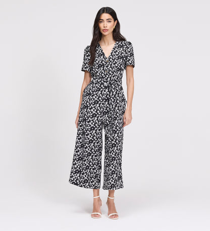 Uma Black Floral Belted Wide Leg Jumpsuit