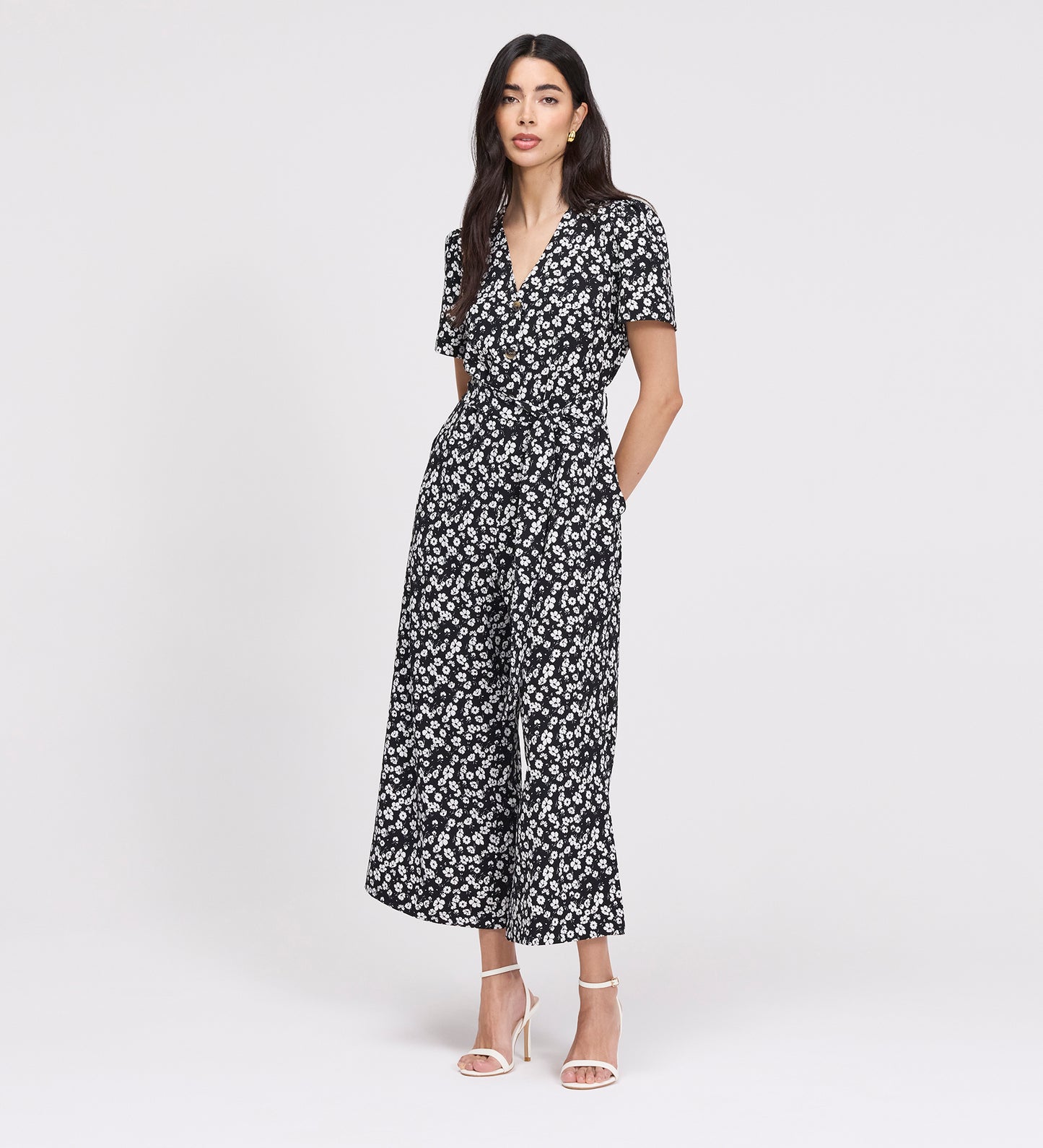 Uma Black Floral Belted Wide Leg Jumpsuit