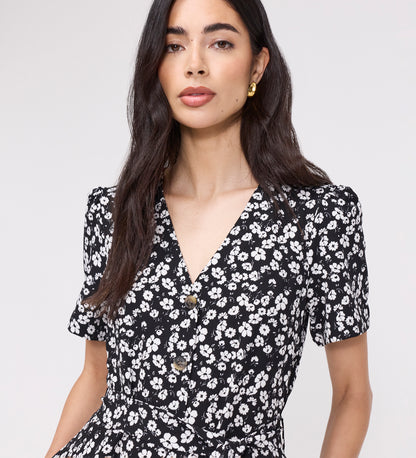 Uma Black Floral Belted Wide Leg Jumpsuit