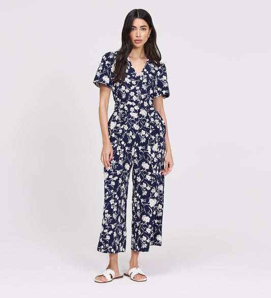 Uma Navy Floral Belted Wide Leg Jumpsuit