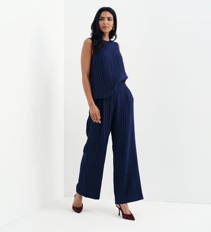 Mara Navy Stripe High Waisted Wide Leg Trousers