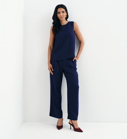 Mara Navy Stripe High Waisted Wide Leg Trousers
