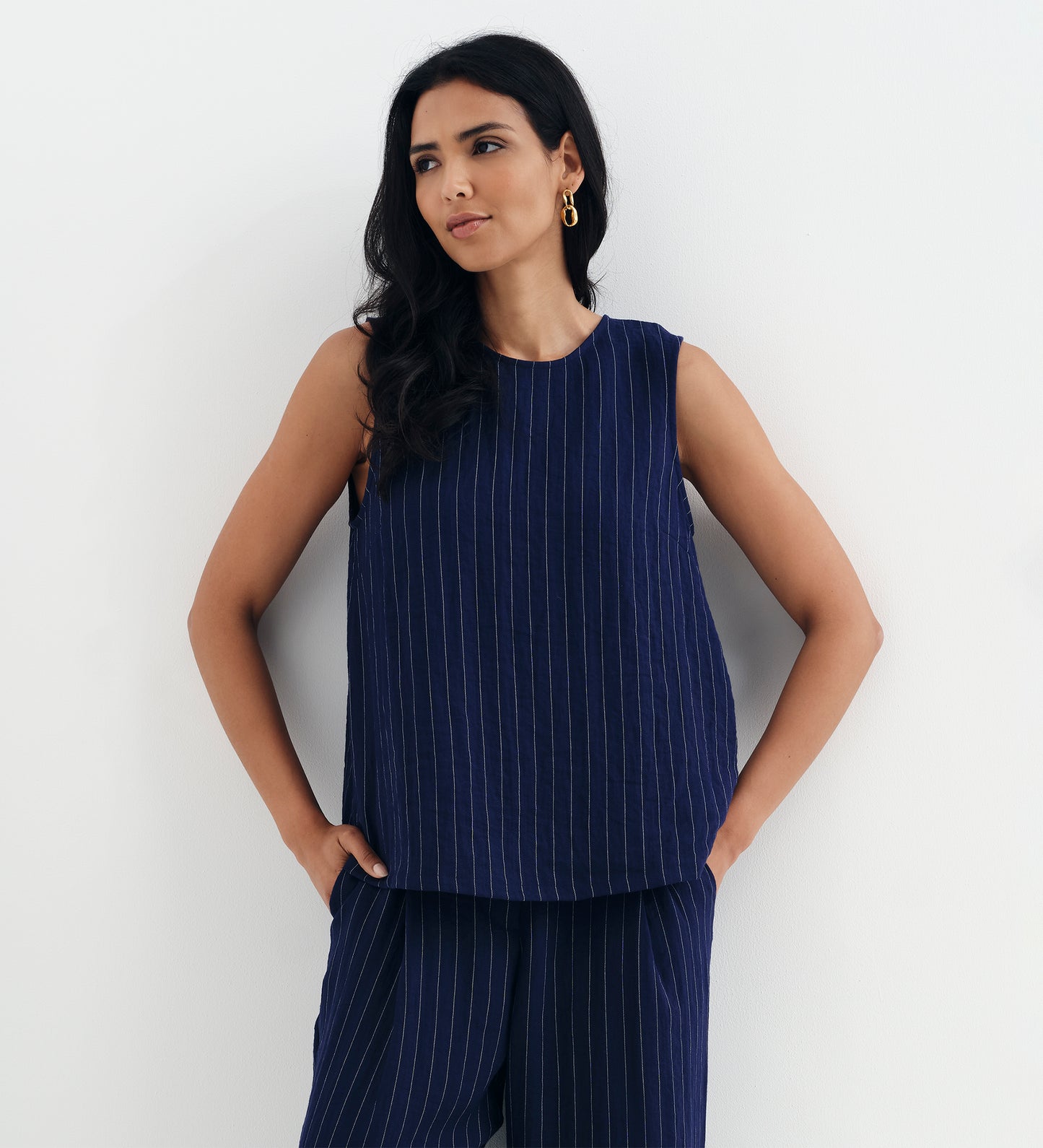 Vallie Navy Stripe Sleeveless Shell Top