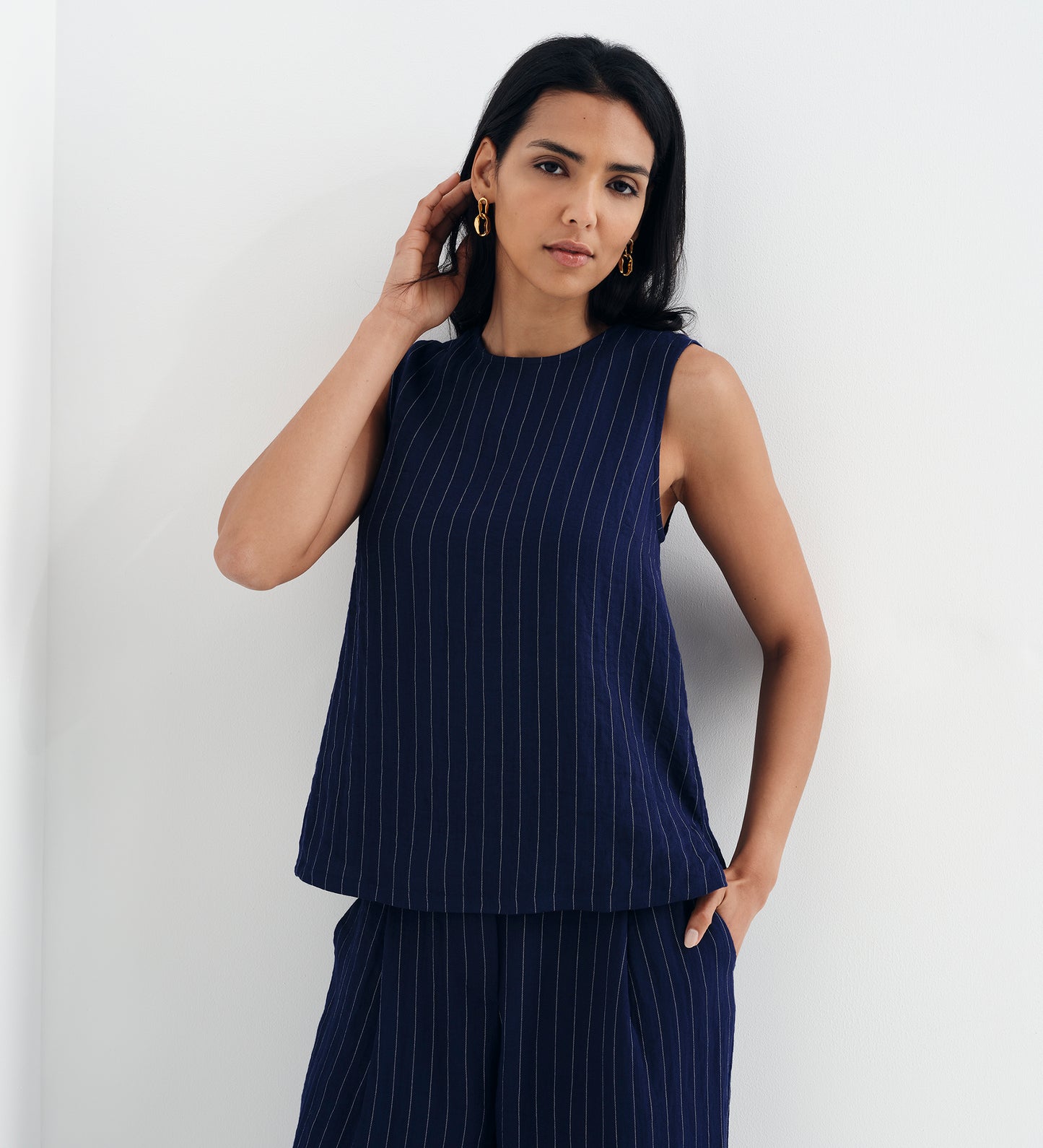 Vallie Navy Stripe Sleeveless Shell Top