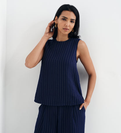 Vallie Navy Stripe Sleeveless Shell Top