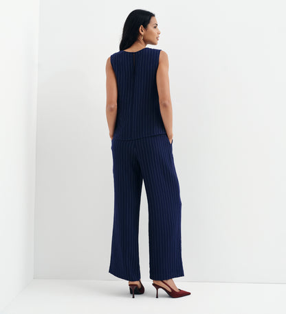 Mara Navy Stripe High Waisted Wide Leg Trousers
