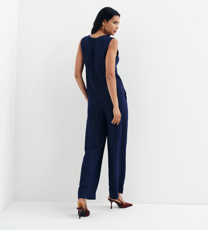 Mara Navy Stripe High Waisted Wide Leg Trousers