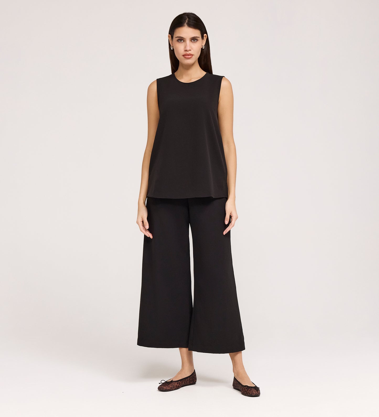 Vallie Black Crepe Sleeveless Shell Top