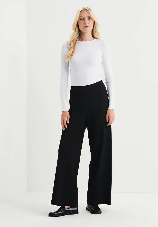 Kenzie Black Ponte Jersey Wide Leg Trouser