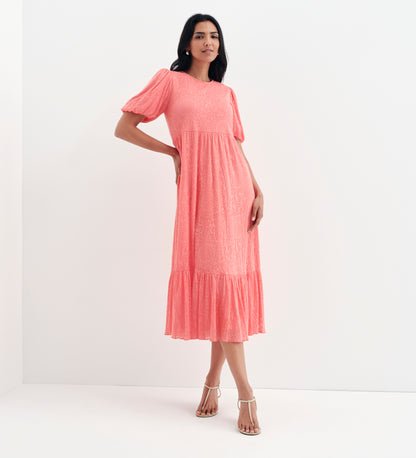 Yasmine Coral Jersey Midi Dress