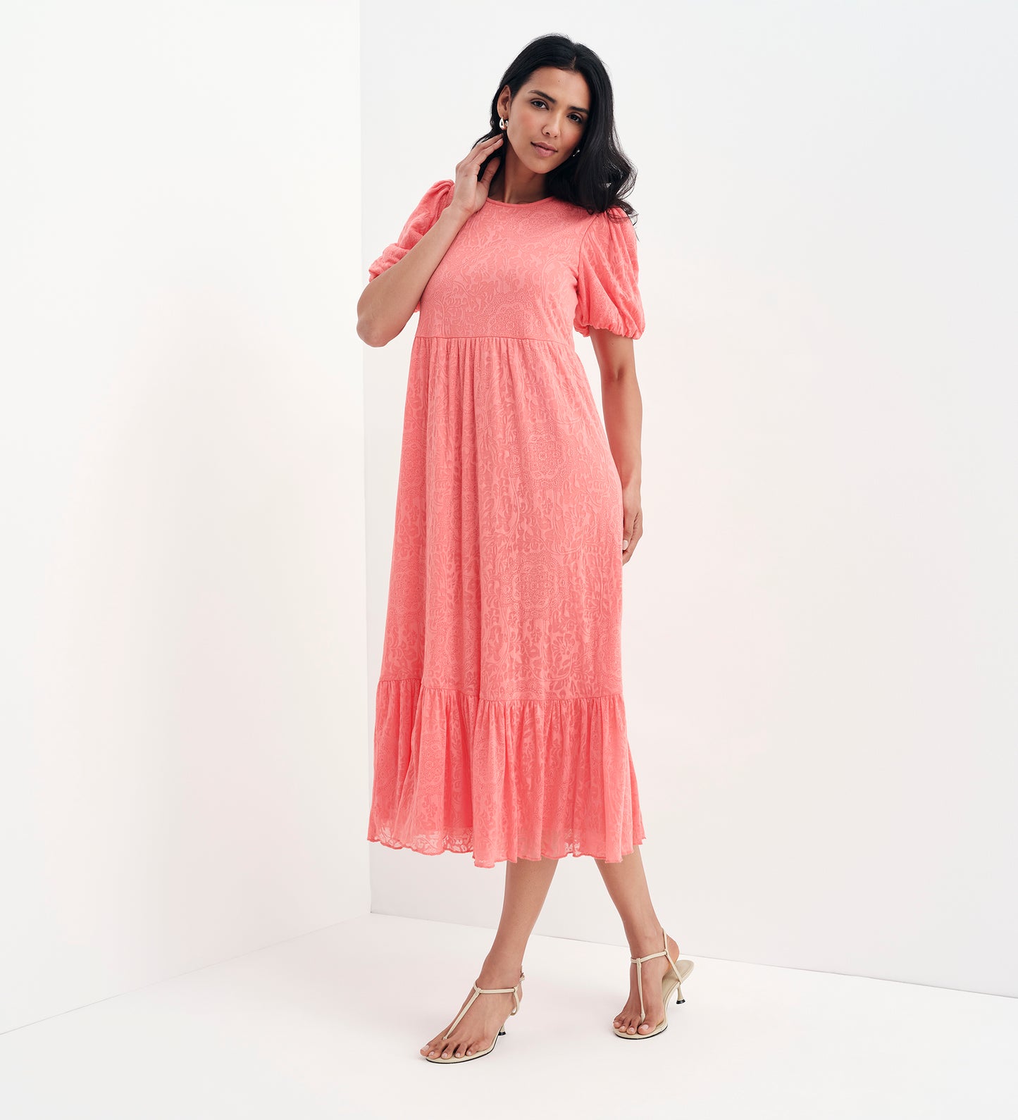 Yasmine Coral Jersey Midi Dress