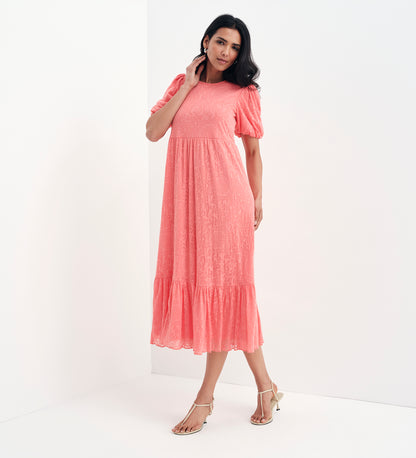 Yasmine Coral Jersey Midi Dress