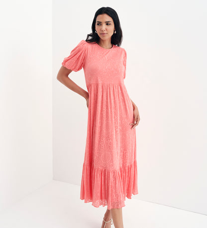Yasmine Coral Jersey Midi Dress