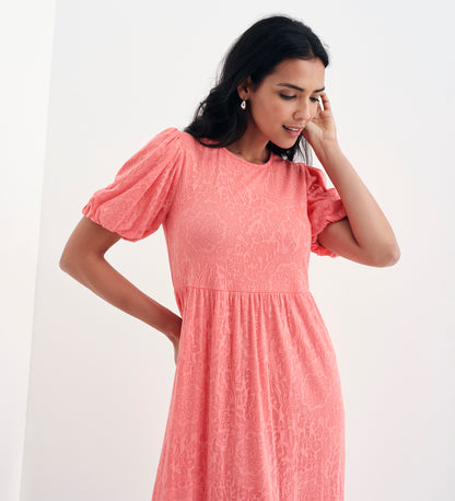 Yasmine Coral Jersey Midi Dress