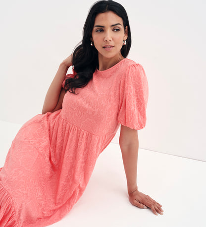Yasmine Coral Jersey Midi Dress